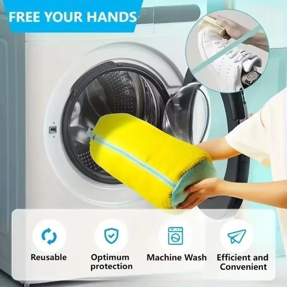 2‑Pack Chenille Shoe Washing Bag, Reusable Laundry Protector for Washing Machine